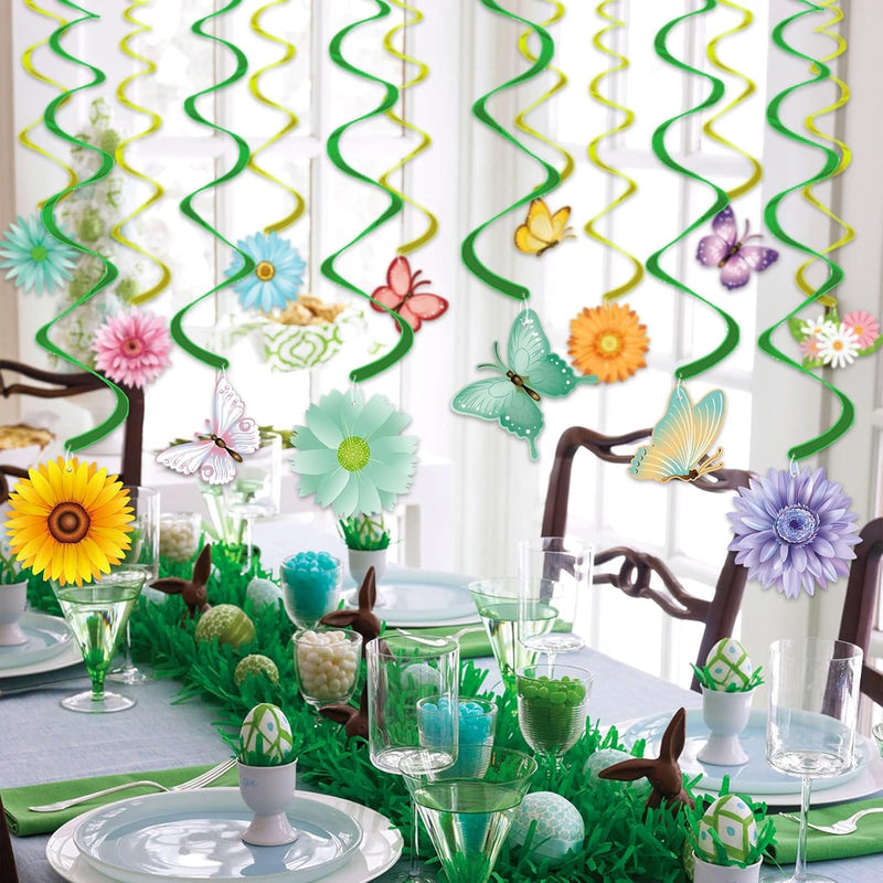 33pcs Spring Flower & Butterfly Hanging Decorations with LED Lights for Easter, Birthday Parties, and Home Decor
