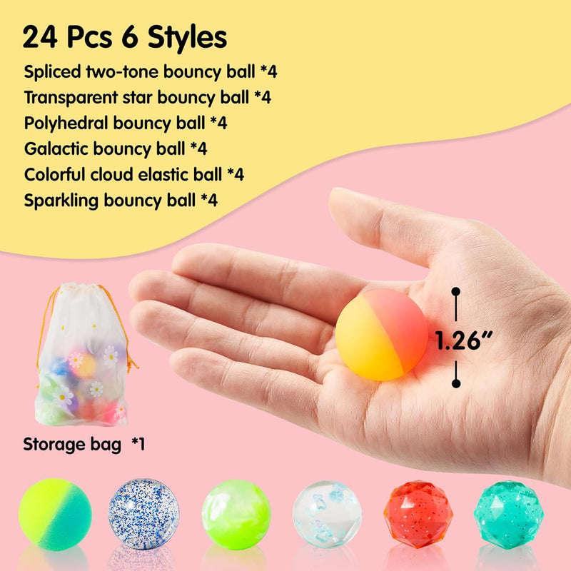 JOYIN 24 Piece Assorted Bouncy Balls: Durable Rubber Toys for Kids' Parties, Carnivals, and Classrooms