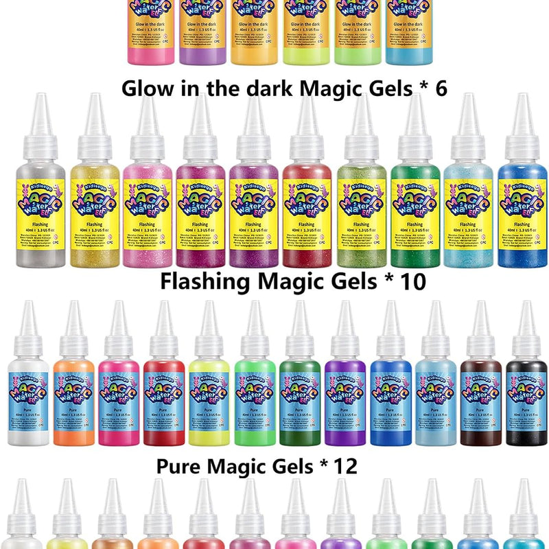 Kidisego Magic Water Elf Toy Kit, 40 Colors Aqua Fairy Water Gel Kit for Kids, Aqua Fairy kit with 24 Molds 10 Pack of Magic Powder, Crate Your Own Water Pets Craft Kits for Kids