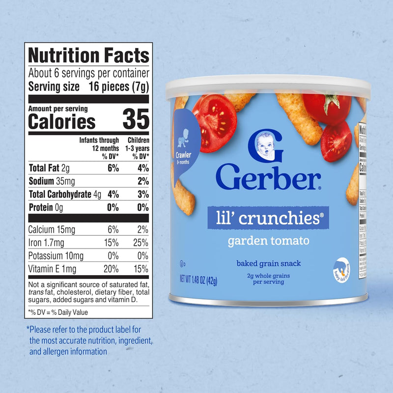 Gerber Stage 3 Garden Tomato Lil Crunchies Snack, 1.48 Oz, 6 Pack