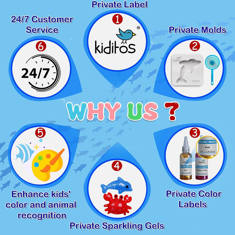 Kiditos Magic Water Elf Toy Kit,Squishies for Kids, DIY Sensory Craft Kit | 10 Gels & 6 Molds, Make Your Own Magic Water Pets, STEM Science Activity, Party Favors & Birthday Gifts for Kids Ages 3+