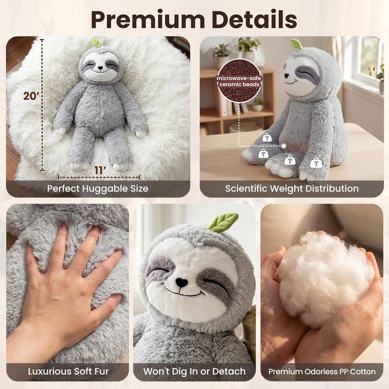 Mewaii 4 Lbs Weighted Stuffed Animals with Heating Pad- Heavy Belly & Limbs, 20" Sloth Heated Plush for a Realistic Hug, Super Soft Fluffy Plush Toy for Kids