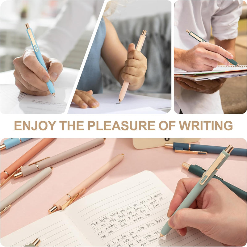 Linbsunne Gel Pens Black Ink Pens for Office 0.5mm Fine Point Pen Smooth Writing Retractable (Metal gold clip-10 pcs)