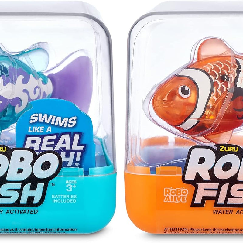 Robo Alive Robo Fish Robotic Swimming Fish (Teal + Orange) by ZURU Water Activated, Changes Color, Comes with Batteries, Amazon Exclusive (2 Pack) Series 3
