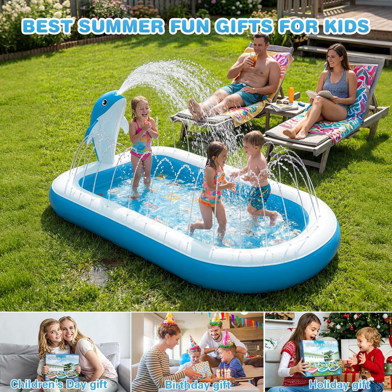 Splash Pads for Toddlers 1-3, Dolphin Toy Sprinkler for Kids, Outdoor Play Mat for Babies, 68" Backyard Inflatable Kiddie Pool, Splash Pad for Kids Ages 4-8, Birthday Gifts for 1 Year Old Boy Girl