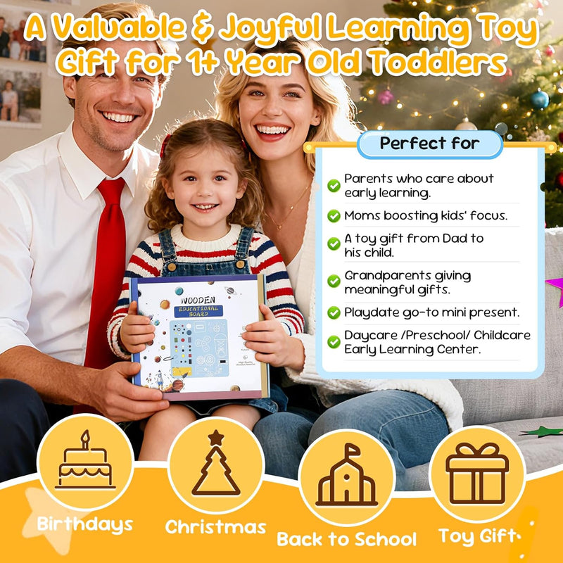25-in-1 Montessori Busy Board with LED Lights, Sensory Activities for Toddlers 1-3 Years