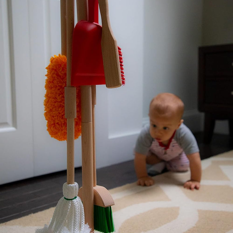 JustForKids Wooden Detachable Kids Cleaning Set - 6 Piece STEM Housekeeping Kit For Toddlers Girls & Boys
