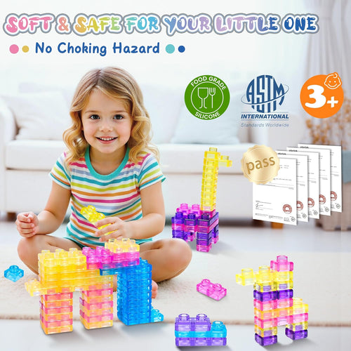 JOY SPOT! 40 PCS Sensory Soft Building Blocks for Toddlers, Kids Montessori Squishy Stacking Toy Set,Squeezable & Stretchable Early Learning Construction Playset,Puzzle Blocks for Creative Play