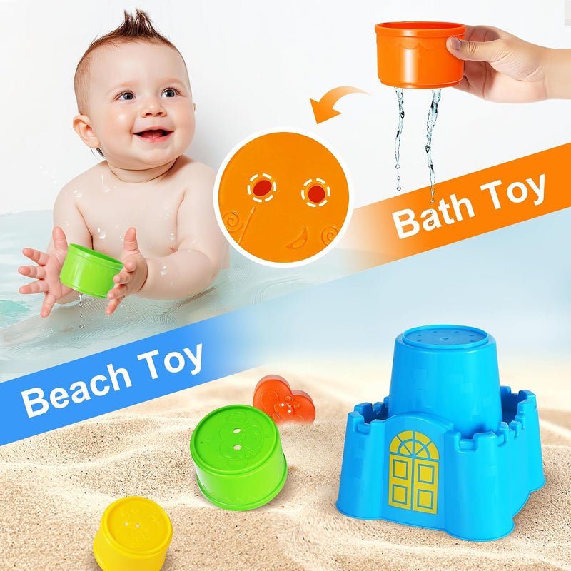 iPlay, iLearn Baby Stacking Cup Toy, Toddler Stackable Block w/Shape Sorter | Infant Stackable Cups Montessori Learing Nesting Sorting Game, Kids Bath Toy Birthday Gift 12 18Month 1 2 3 Year Old Boy Girl
