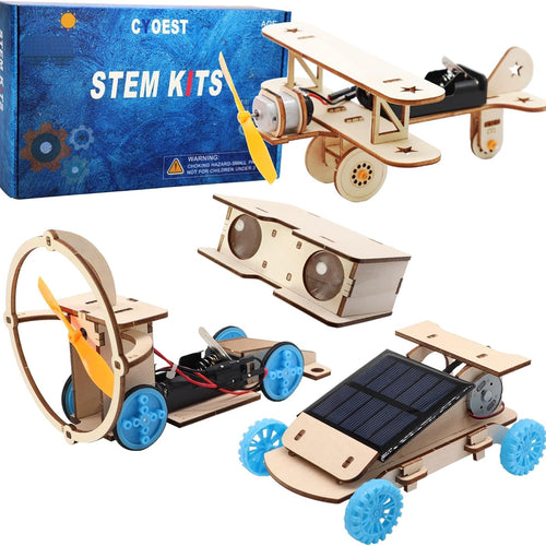 STEM Building Kits for Kids Ages 8-14: Solar Car, Biplane Glider, Binoculars, Wind Car