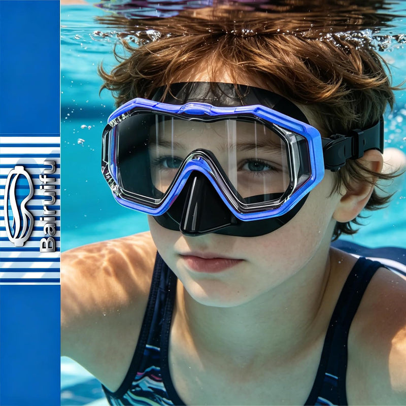 Kids Swim Goggles Snorkel Mask, Latest 3-Window Lens Wide Vision, Crystal Clear, Swimming Goggles Soft Nose Cover