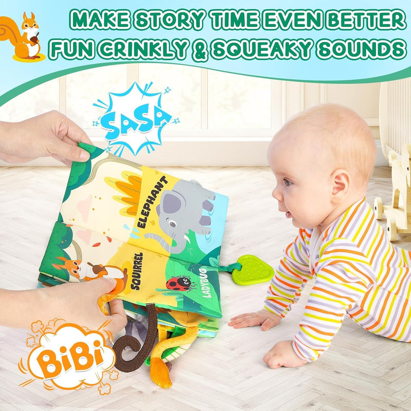BBWOO Soft Baby Book Toy, Tummy Time Toy for Infant 0-6 Months, Touch and Feel Sensory Crinkle Book