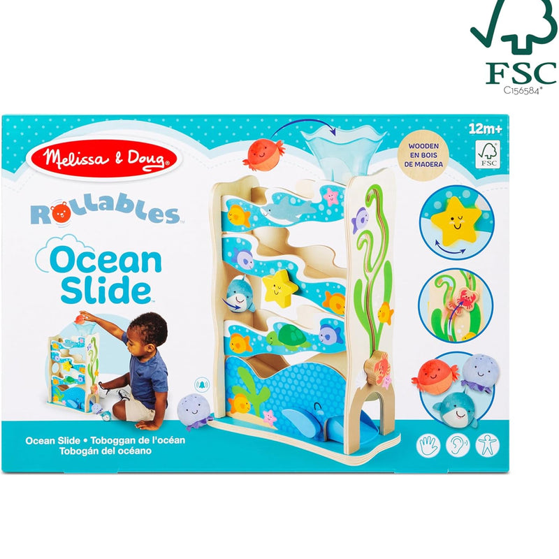 Melissa & Doug Rollables Wooden Ocean Slide Infant and Toddler Toy (5 Pieces) Ocean Themed Toys For Toddlers, Early Learning Toys For Infants And Toddlers Ages 1+ - FSC Certified
