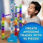 National Geographic 95-Piece Marble Run Kit with Motorized Elevator and 20 Marbles STEM Toy for Kids