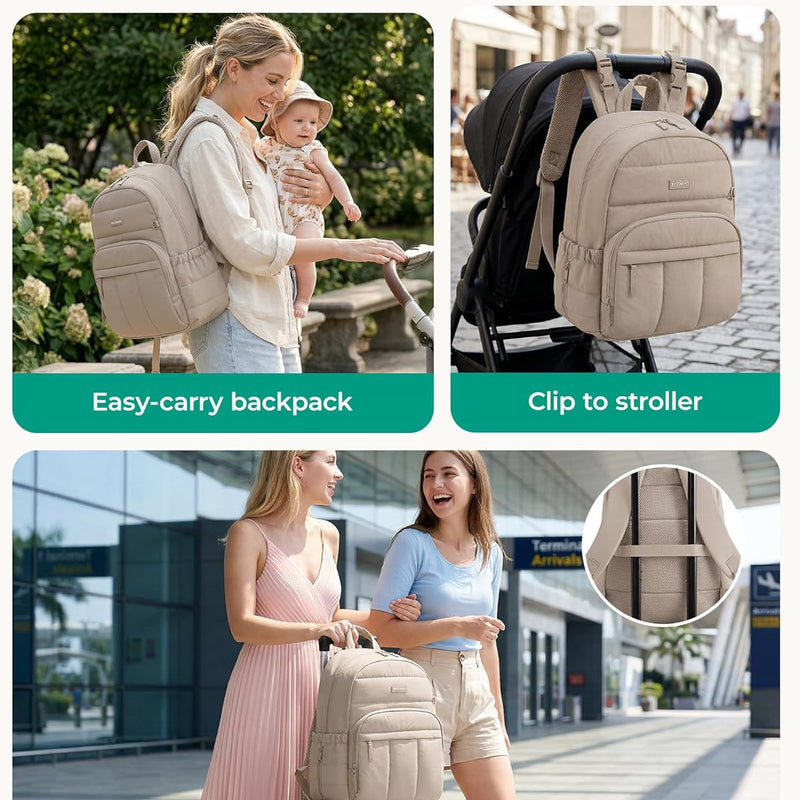 BAGSMART Baby Diaper Bag with Waterproof Pad, Camel | Newborn Essentials, Lightweight Backpack for Girl Boy, Baby Shower Gifts