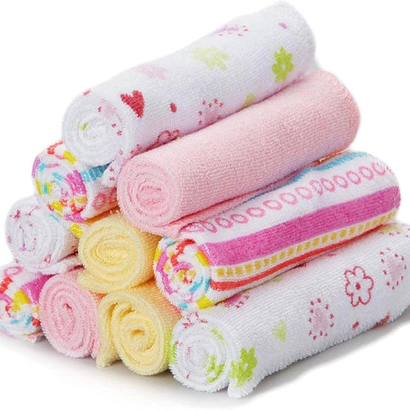 Spasilk Washcloths for Newborn Boys and Girls, Soft Terry Baby Washcloths, Baby Essentials, Ideal, Pink Lines, Pack of 10