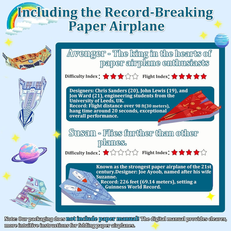 16-Design Paper Airplane Kit with FSC Certified Paper, Digital Manual, Perfect for Kids Ages 6-12.