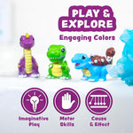 Tub Works Dinos Light Up Bath Toys, 6 Pack for Toddler Sensory Play and Bath Time Fun