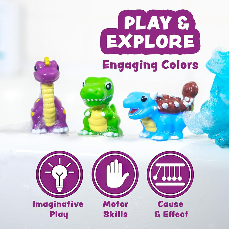 Tub Works Dinos Light Up Bath Toys, 6 Pack for Toddler Sensory Play and Bath Time Fun