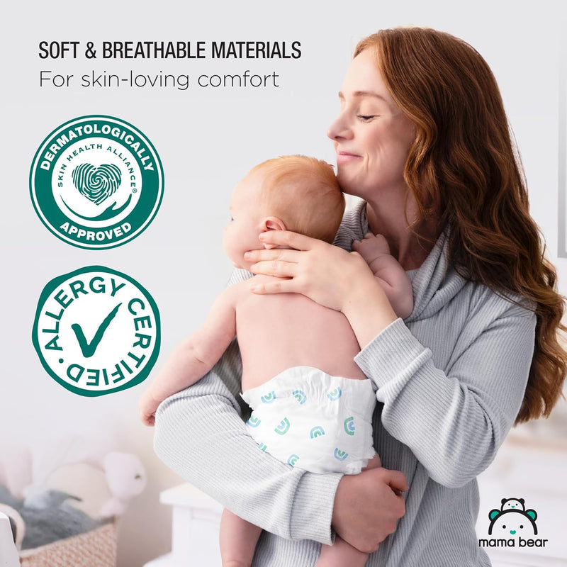 Amazon Brand - Mama Bear Gentle Touch Baby Diapers, Size 2, 184 Count (4 packs of 46), Leak Protection, Wetness Indicator, Formulated Without Fragrance