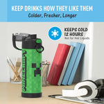 THERMOS FUNTAINER Water Bottle with Spout, 16oz, Minecraft | Kids Stainless Steel Insulated Water Bottle, Keeps Drinks Cold Longer for School & Play, BPA-Free