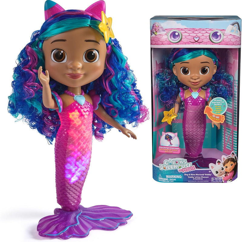 DreamWorks GABBY'S Dollhouse The Movie, Sing & Shine Mermaid Gabby, Waterproof Mermaid Doll with Lights & Sounds, Kids Toys for Girls & Boys Ages 3 and Up