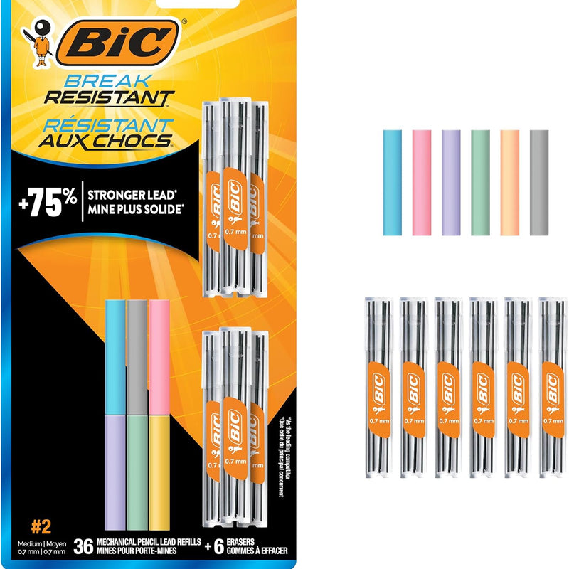 BIC Break Resistant Mechanical Pencils with Erasers, No. 2 Medium Point (0.7mm), 4-Count Pack Pencils for School or Office Supplies, Lead and Eraser Refills