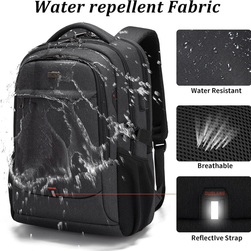 DUSLANG 17 Inch Laptop Backpack for Travel Water Resistant College Backpack for Men/Women Laptop Bag with USB Charging Port,Black