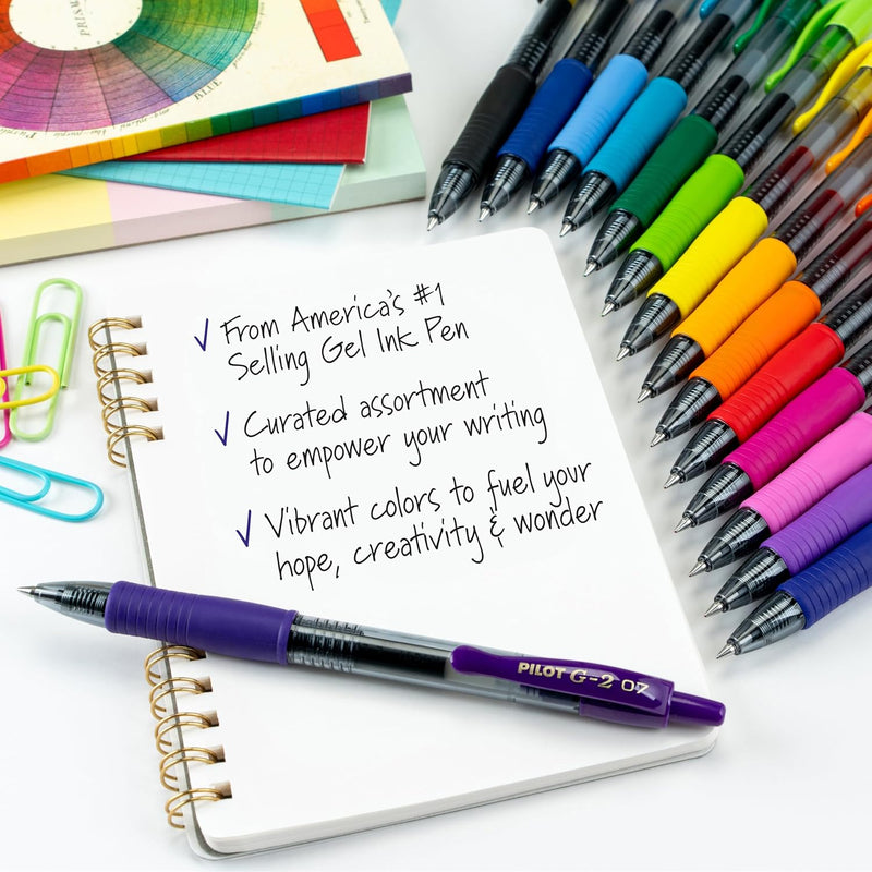 Pilot G2 Premium Gel Roller Pens, Rainbow Gel Pens, G2 Rainbow Colors Pack, 15 Pack Pouch, Fine Point 0.7 mm, Assorted
