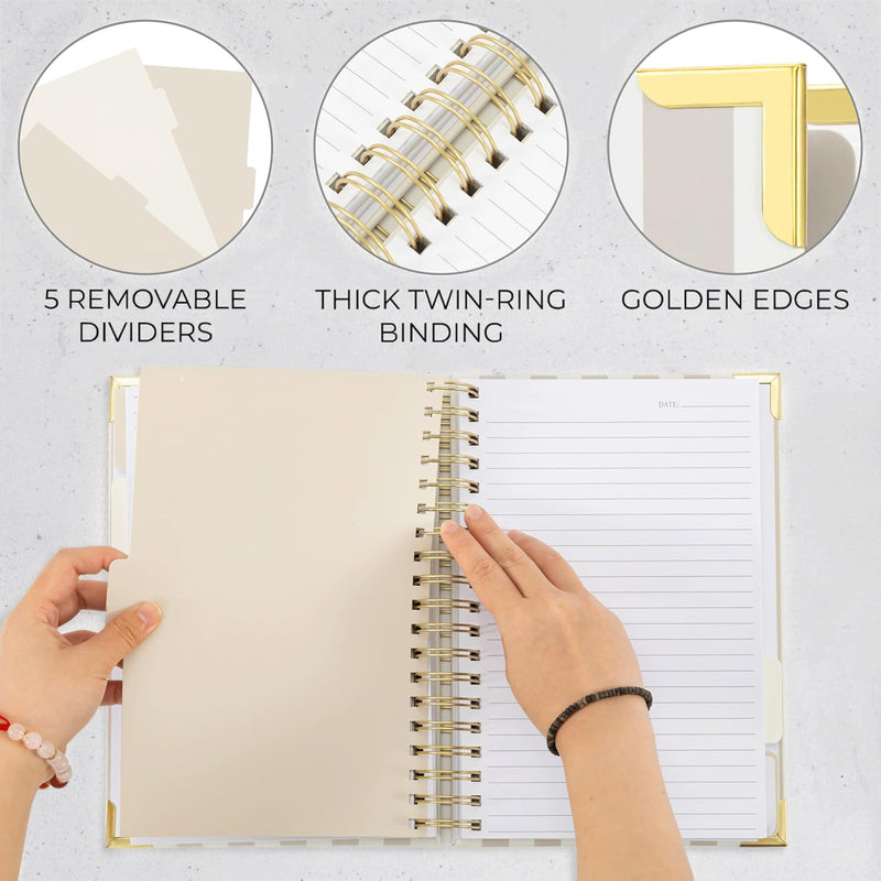 Aesthetic Thick Spiral Notebook With Tabs - Premium Journal For Women Size B5 - College Ruled Note Book With 300 Lined Pages and Dividers - Perfect For Writing And Staying Organized at Work or School