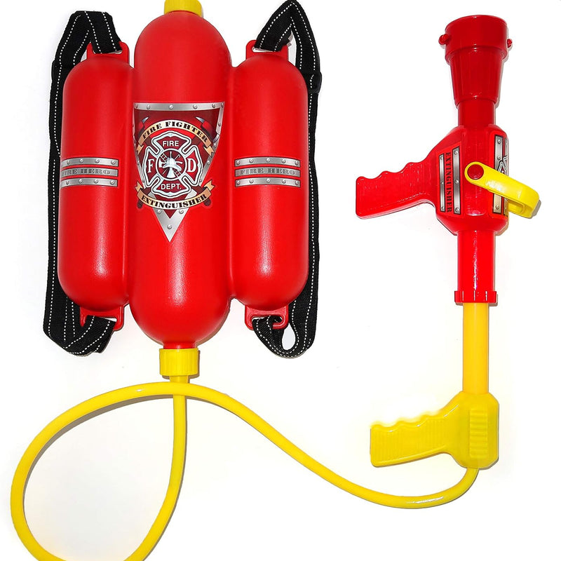 4E's Novelty Firefighter Backpack Water Gun Blaster for Kids- Tank with Hose Shooter, Super Water Squirt Suitable for Outdoor Play Boys & Girls, Fireman Pretend Play