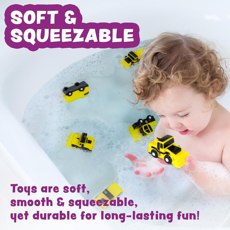 Tub Works® Construction Trucks Mold-Free Bath Toys, 6-Pack | Sealed Design Keeps Moisture Out | Soft, Squeezable & Float on Water