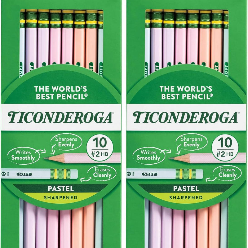 Ticonderoga Wooden Pencils, Pre-Sharpened, 2 HB Soft, Pastel Colors, 18 Count