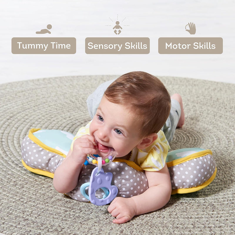 Taf Toys Baby Tummy Time Support Pillow | Comfortable, Ergonomic Design for 2-6 Month Olds, Detachable Toys