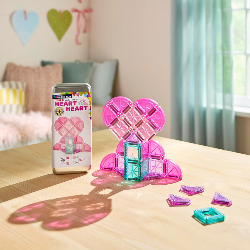 MAGNA-TILES microMAGS 26-Piece Heart to Heart Travel Set, The Original Magnetic Building Brand