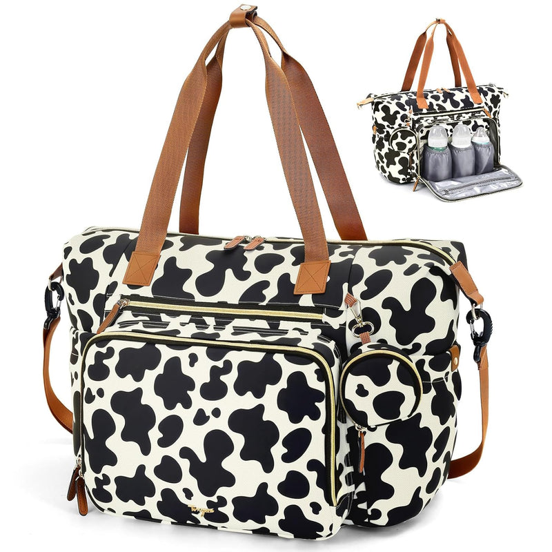 Diaper Bag Tote, Large Baby Hospital Bag for Labor Delivery Mom | Travel Diaper Tote with Changing Pad, Pacifier Case, Insulated Pockets, Luggage Sleeve, Shoulder Strap, Quilted Black