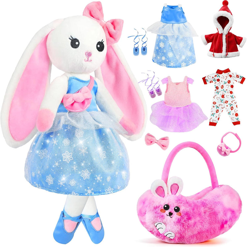 Ballerina Doll Stuffed Animals Girl Toys Age 3-8, Bunny Stuffed Animal, Ballet Dress Up Doll, Kids Pretend Play with 4 Set Clothes, Cape,Plush Bag 3 4 5 6 7 8 Year Old Girl Gifts Dance Recital Gifts