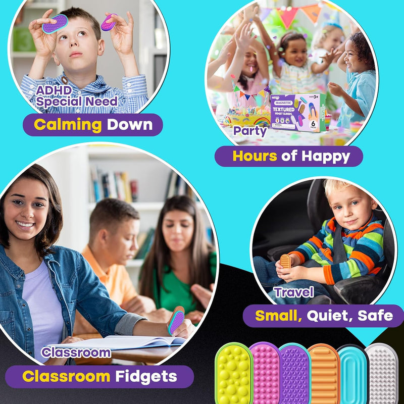 Magnetic Fidget Toys for Adults & Kids -Textured Sensory Toys for Autism Children Stress - Quiet Stress Fidgets Sliders for Classroom Prizes Box Office - Easter Gifts Kids Teens Girls - 6Pack