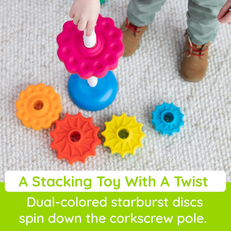 Fat Brain Toys SpinAgain, Baby Stacking & Spinning Toys for Toddlers Ages 1+ | Spinning gears stacker. Reversible base. Tactile, developmental learning for babies, toddlers, preschoolers, ages 12 months+