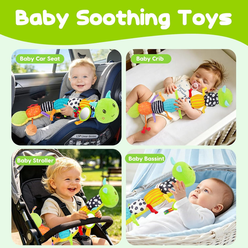 Topsochir Baby Sensory Toys 0-6 Months Music Animal Stuffed Plush Caterpillar Toy for Infant 0-3-6-12 Month Old Tummy Time with Mirror Crinkle Rattle Toys for Newborn Boys Girls Shower Birthday Gifts