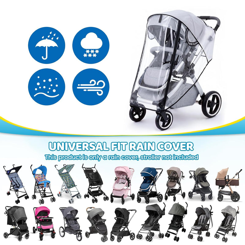 Clear Stroller Rain Cover, Universal Fit Baby Travel Weather Shields | Waterproof Built-in Zipper Design, Breathable & Durable, Easy Access,Stroller Accessories Protects from Rain Wind Dust Snow