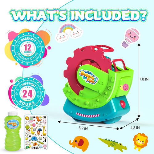 Bubble Machine for Toddlers, Kids & Pets with 8oz Safe Solution, Extra Large & Magical Bubble-in-Bubble Effects