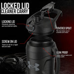 Under Armour Insulated Water Bottle with Handle & Fence Hook, Half Gallon Sports Water Jug, Leak-Resistant & BPA-Free for Baseball, Football & Gym - Black/Black, 64oz