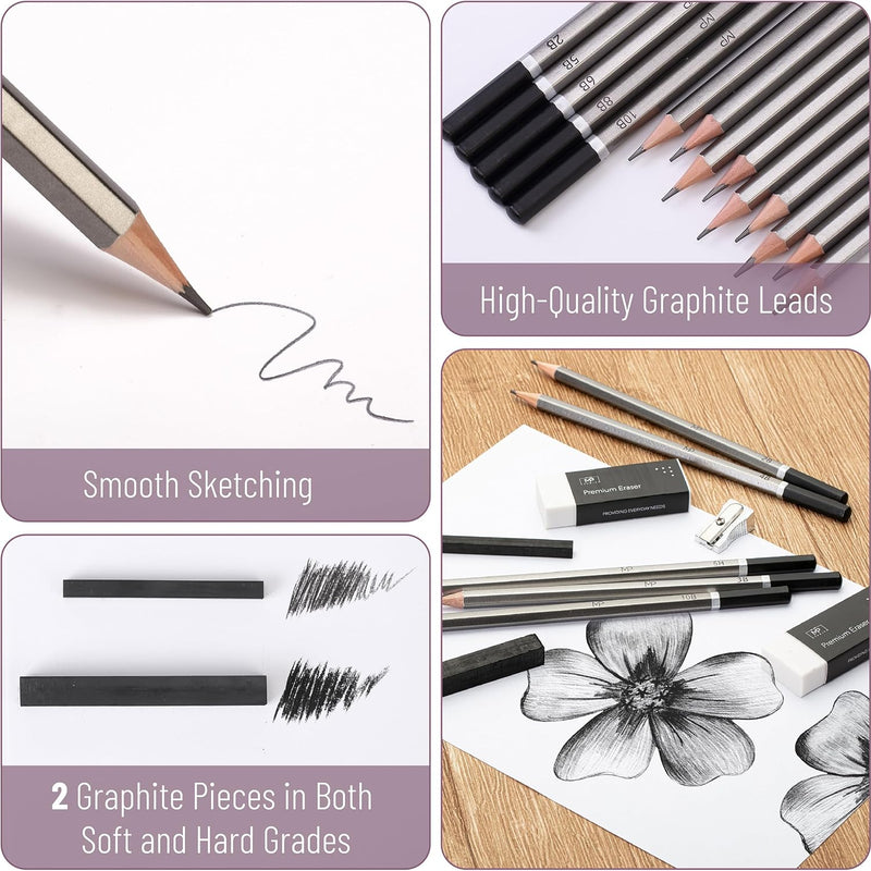 Mr. Pen- Drawing Sketching Pencil Set, 19 pcs, Graphite Pencils (10B-6H) | Graphite Sticks, Erasers, Metal Sharpener, for Drawing, Sketching, Shading & Art Projects