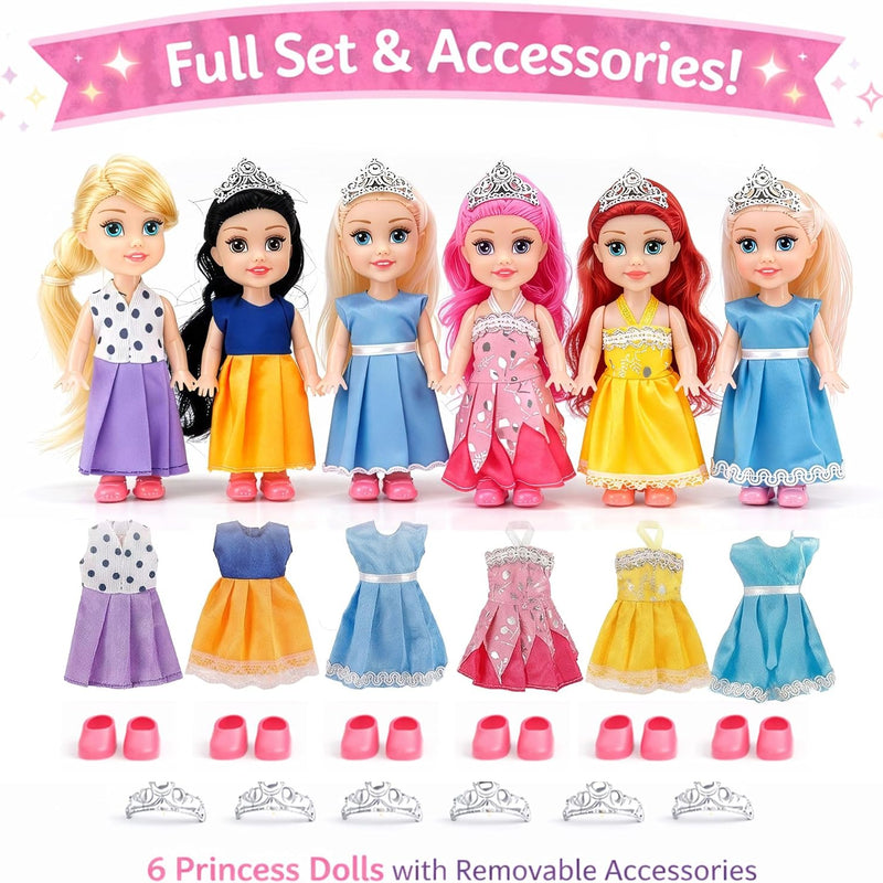 Liberty Imports Little Royal Princess Toddler Dolls with Dresses, Girls Imaginative Pretend Play Small Dolls Party Favors Collection (Princess)