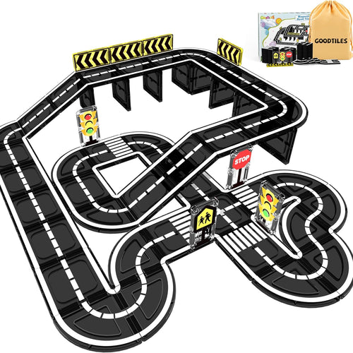 Goodtiles Magnetic Road Expansion Set, STEM Building Blocks for Kids Ages 3-5, Preschool Learning Toys