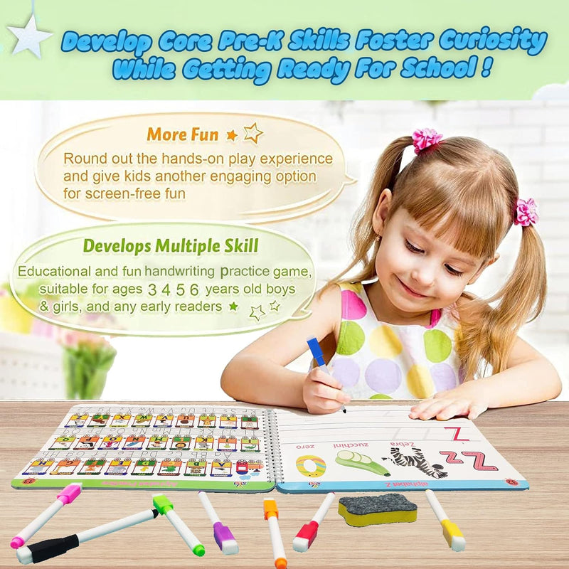 Alianfly Preschool Learning Activities Workbook for Toddlers, Handwriting Practice and Montessori Toy for Kids with Autism, 51 Pages, 8 Markers, Gift Box