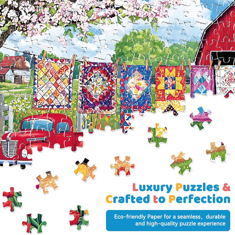 300 Piece Jigsaw Puzzle for Adults – Farmyard Delight with Quilts & Tulips– Challenging and Relaxing Puzzle for Game Nights, Gifts & Home Décor (20.5" × 15")