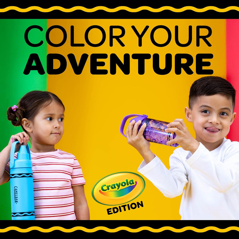 CamelBak Crayola Flip Straw Kids Water Bottle with Bite Valve, Tritan Renew Design for School and Everyday Use, 14oz, Violet