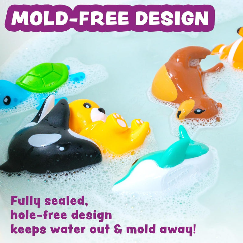 Tub Works® Marine™ Mold-Free Bath Toys, 6-Pack | Sealed, No-Hole Design | Soft, Squeezable & Float